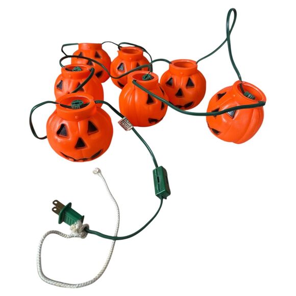 Vintage Blinky Pumpkin Blow Mold String Lights Halloween Party Decoration - Picture 2 of 5